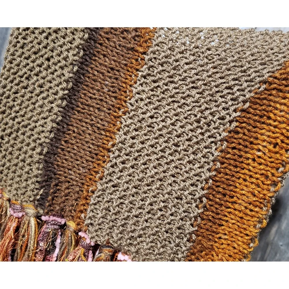 NEW Hand Knitted Boho Cowl Scarf Brown Orange Cottage‎ Cabin Artsy Indie Earthy